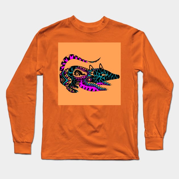 orange halloween possum opossum ecopop Long Sleeve T-Shirt by jorge_lebeau